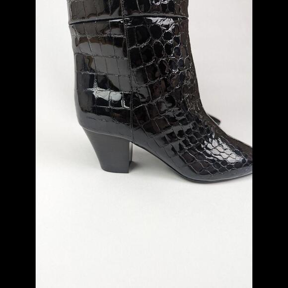 NEW SAINT LAURENT PARIS Sz EU 37 US 7 KIM Black Calfskin Croc Embossed OTK Boots - Picture 5 of 13